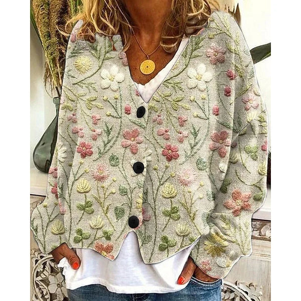 Yellow Women's Floral Open-Front Cardigan with Button-Front Closure — Carolina