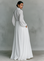 Women's Collared A-Line Maxi Dress with Long Sleeves & Relaxed Fit — Catherine