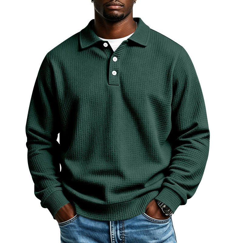 Men's Waffle Knit Polo Shirt with Relaxed Fit & Ribbed Cuffs — Arthur