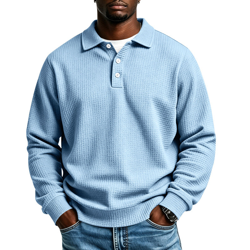 Men's Waffle Knit Polo Shirt with Relaxed Fit & Ribbed Cuffs — Arthur