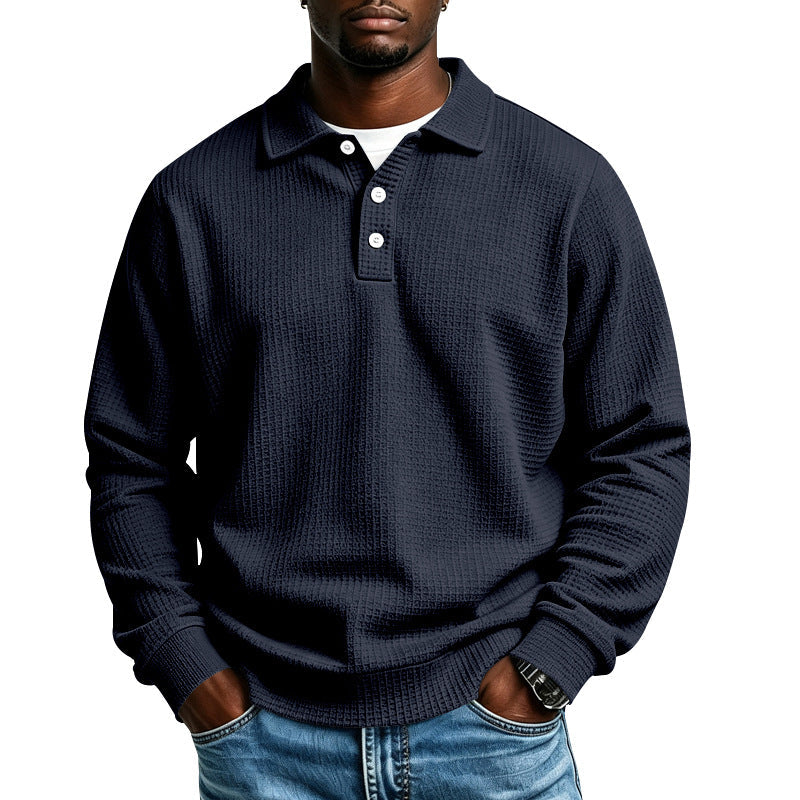Men's Waffle Knit Polo Shirt with Relaxed Fit & Ribbed Cuffs — Arthur