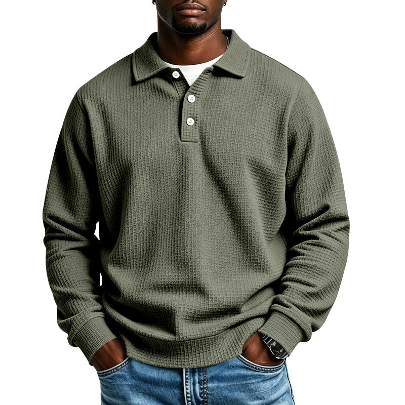 Men's Waffle Knit Polo Shirt with Relaxed Fit & Ribbed Cuffs — Arthur