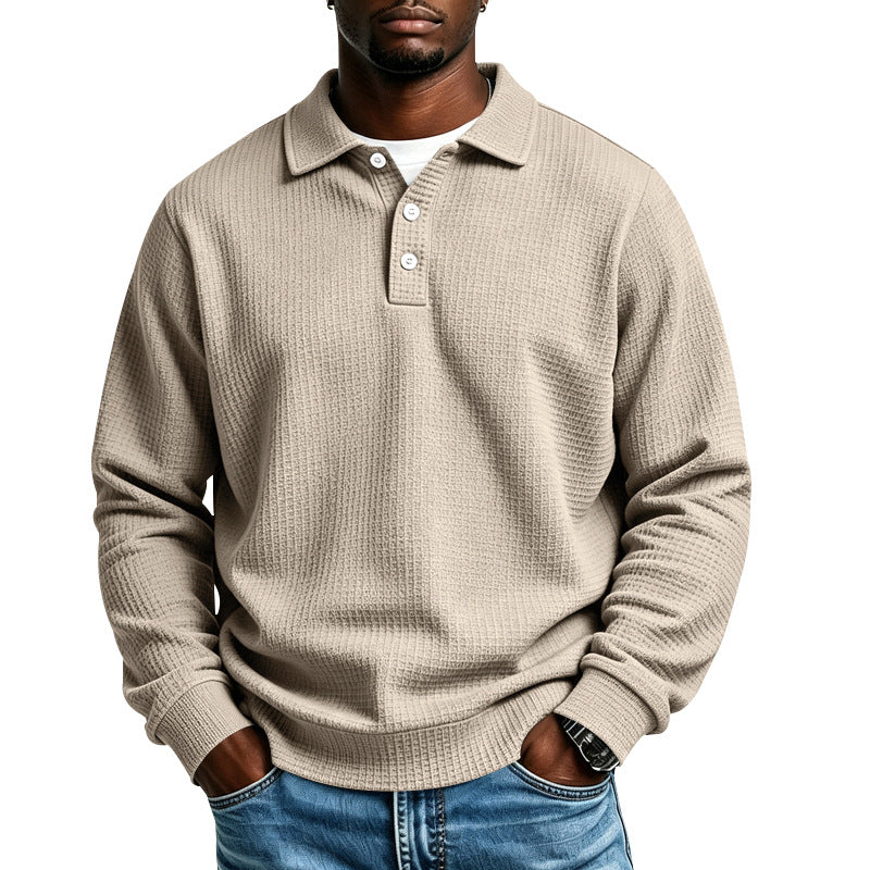 Men's Waffle Knit Polo Shirt with Relaxed Fit & Ribbed Cuffs — Arthur