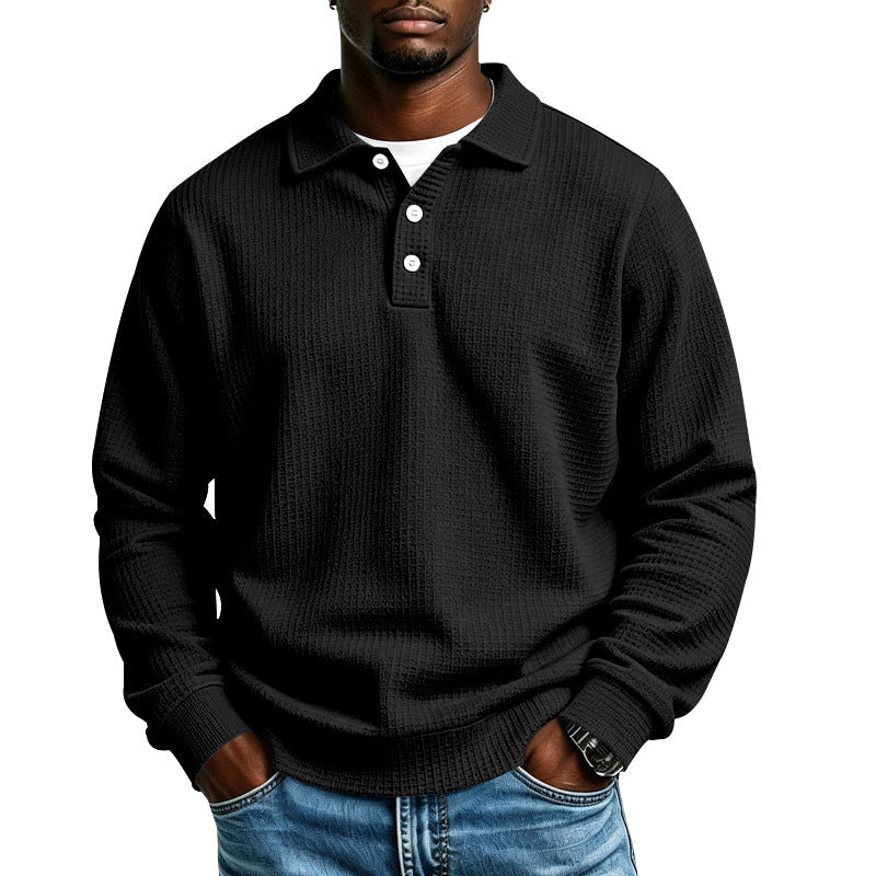 Men's Waffle Knit Polo Shirt with Relaxed Fit & Ribbed Cuffs — Arthur