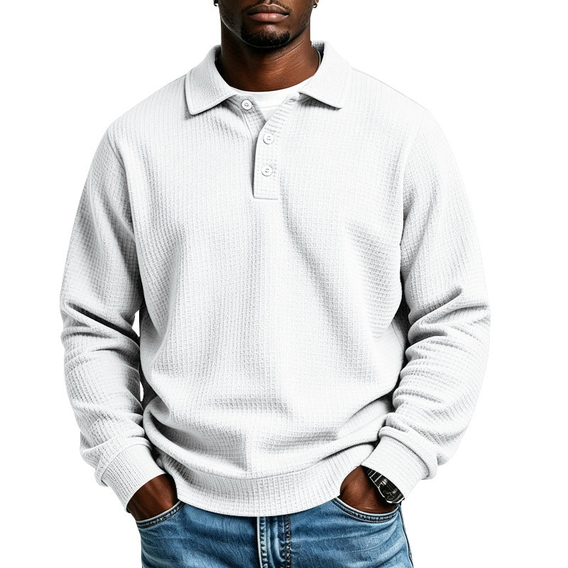Men's Waffle Knit Polo Shirt with Relaxed Fit & Ribbed Cuffs — Arthur