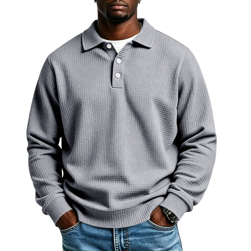 Men's Waffle Knit Polo Shirt with Relaxed Fit & Ribbed Cuffs — Arthur