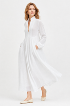 Women's Collared A-Line Maxi Dress with Long Sleeves & Relaxed Fit — Catherine