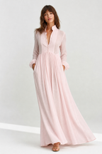 Women's Collared A-Line Maxi Dress with Long Sleeves & Relaxed Fit — Catherine