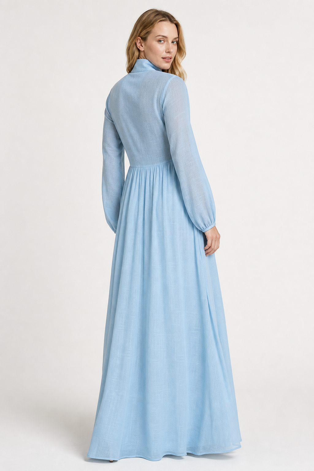 Women's Collared A-Line Maxi Dress with Long Sleeves & Relaxed Fit — Catherine