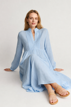 Women's Collared A-Line Maxi Dress with Long Sleeves & Relaxed Fit — Catherine