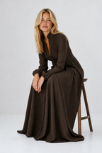 Women's Collared A-Line Maxi Dress with Long Sleeves & Relaxed Fit — Catherine
