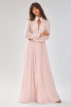 Women's Collared A-Line Maxi Dress with Long Sleeves & Relaxed Fit — Catherine