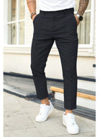 Black Men's Slim-Fit Ankle Length Trousers with Front Pleat Detail