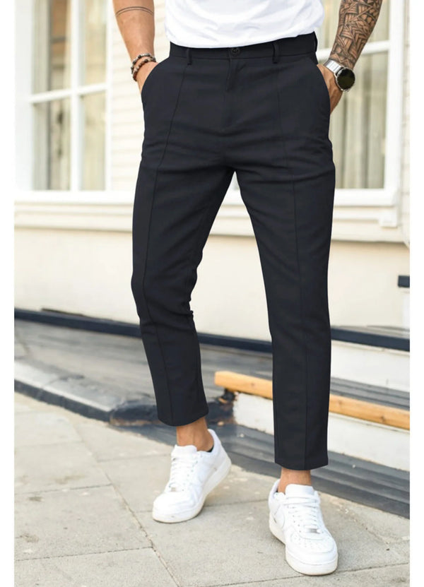 Men's Slim-Fit Ankle Length Trousers with Front Pleat Detail — Elias