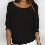 Black Women's Batwing Knit Sweater with Ribbed Hem & Relaxed Fit