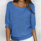 Blue Women's Batwing Knit Sweater with Ribbed Hem & Relaxed Fit — Lola