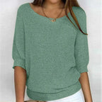 Dark Green Women's Batwing Knit Sweater with Ribbed Hem & Relaxed Fit