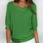 Green Women's Batwing Knit Sweater with Ribbed Hem & Relaxed Fit — Lola