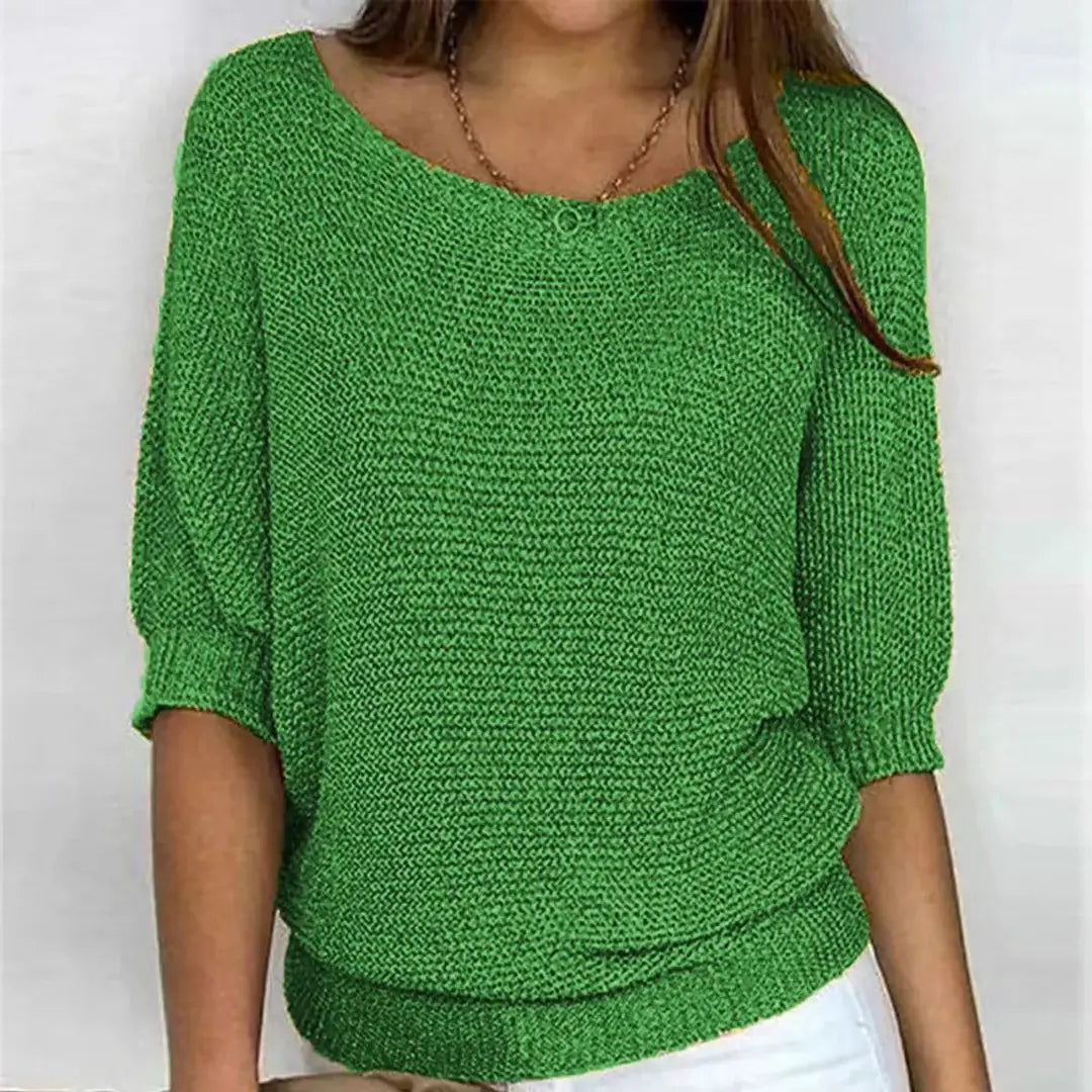 Green Women's Batwing Knit Sweater with Ribbed Hem & Relaxed Fit — Lola
