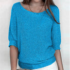 Blue Women's Batwing Knit Sweater with Ribbed Hem & Relaxed Fit