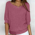 Pink Women's Batwing Knit Sweater with Ribbed Hem & Relaxed Fit