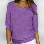 Purple Women's Batwing Knit Sweater with Ribbed Hem & Relaxed Fit
