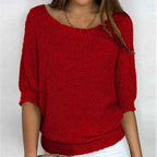 Red Women's Batwing Knit Sweater with Ribbed Hem & Relaxed Fit