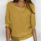Yellow Women's Batwing Knit Sweater with Ribbed Hem & Relaxed Fit