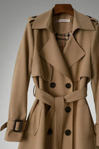 Women's Belted Trench Coat with Notched Lapel & Lightweight Comfort - Close Up Detail