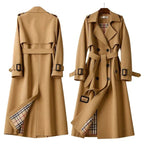 Women's Belted Trench Coat with Notched Lapel & Lightweight Comfort - Front Back Flat