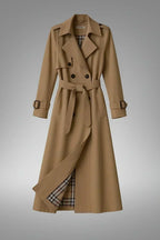 Beige Women's Belted Trench Coat with Notched Lapel & Lightweight Comfort