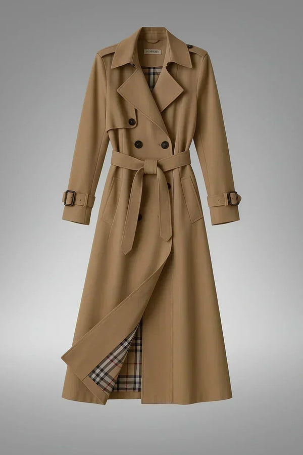 Women's Belted Trench Coat with Notched Lapel & Lightweight Comfort — Joss