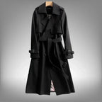 Black Women's Belted Trench Coat with Notched Lapel & Lightweight Comfort