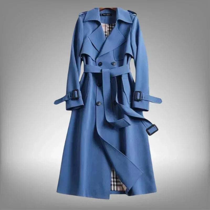 Blue Women's Belted Trench Coat with Notched Lapel & Lightweight Comfort