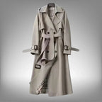 Grey Women's Belted Trench Coat with Notched Lapel & Lightweight Comfort