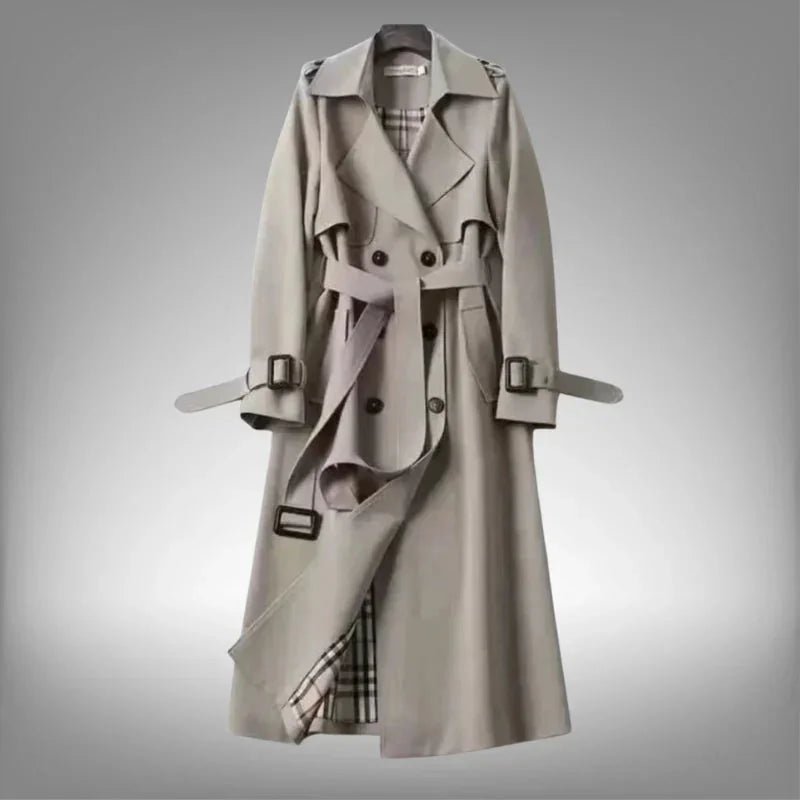 Grey Women's Belted Trench Coat with Notched Lapel & Lightweight Comfort