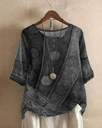 Grey Women's Boho Tunic Top with Button-Front Placket & Three-Quarter Sleeves — Beatrice