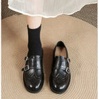 Women's Brogue Loafers with Fringed Kiltie & Cushioned Footbed - Front View Buckle Detail