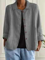Light Gray Women's Button Front Jacket with Relaxed Fit & Long Sleeves — Annabelle