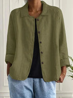Olive Women's Button Front Jacket with Relaxed Fit & Long Sleeves — Annabelle
