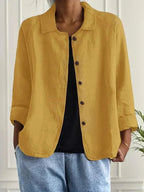 Yellow Women's Button Front Jacket with Relaxed Fit & Long Sleeves — Annabelle
