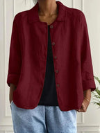 Green Women's Button-Front Linen Jacket with Relaxed Fit