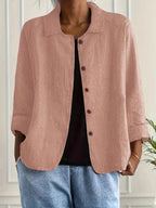 Pink Women's Button-Front Linen Jacket with Relaxed Fit
