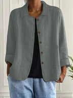Women's Button-Front Linen Jacket with Relaxed Fit — Orla