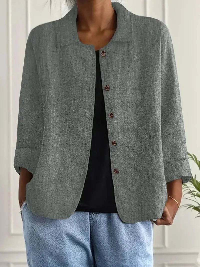 Women's Button-Front Linen Jacket with Relaxed Fit — Orla