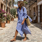 Blue Women's Striped Shirt Dress with Long Sleeves & Relaxed Fit