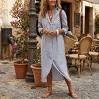 Light Gray Women's Striped Shirt Dress with Long Sleeves & Relaxed Fit