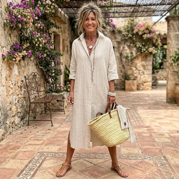 Sand Women's Striped Shirt Dress with Long Sleeves & Relaxed Fit