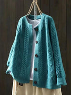 Blue Women's Cable Knit Cardigan with Button Front & Relaxed Oversized Fit — Arabella