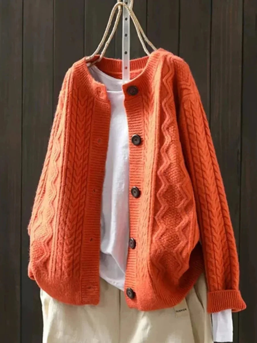 Orange Women's Cable Knit Cardigan with Button Front & Relaxed Oversized Fit — Arabella